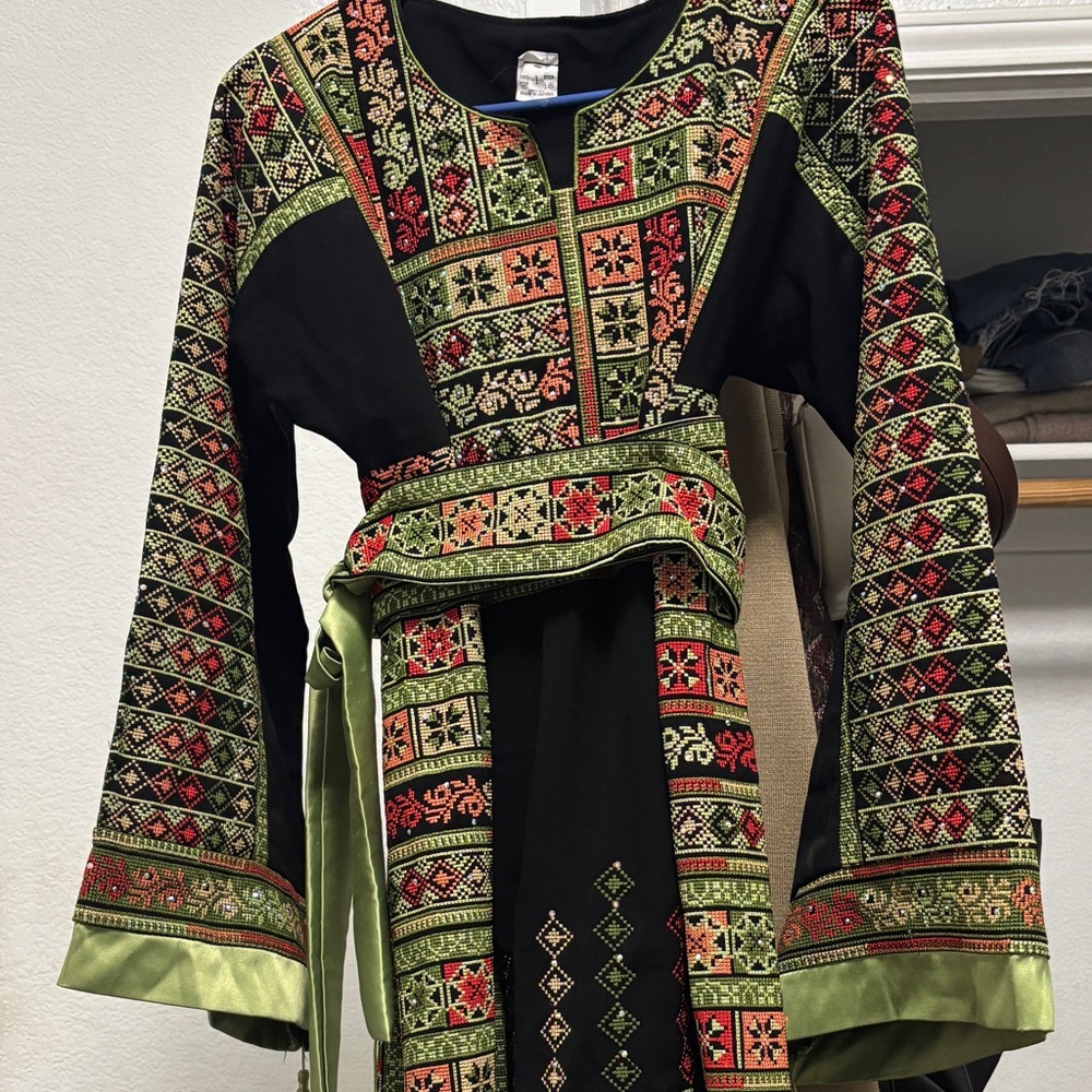 Embroidered Black and Green Maxi Dress